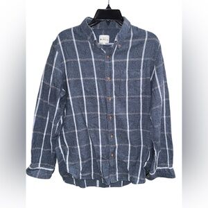 Ben Sherman Blue & White Herringbone Button-Down Plaid Shirt Size Large